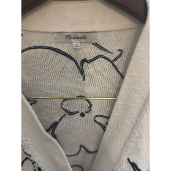 Madewell Embroidered Button Cardigan Sweater -Medium- white and Navy LIKE NEW - Picture 3 of 9